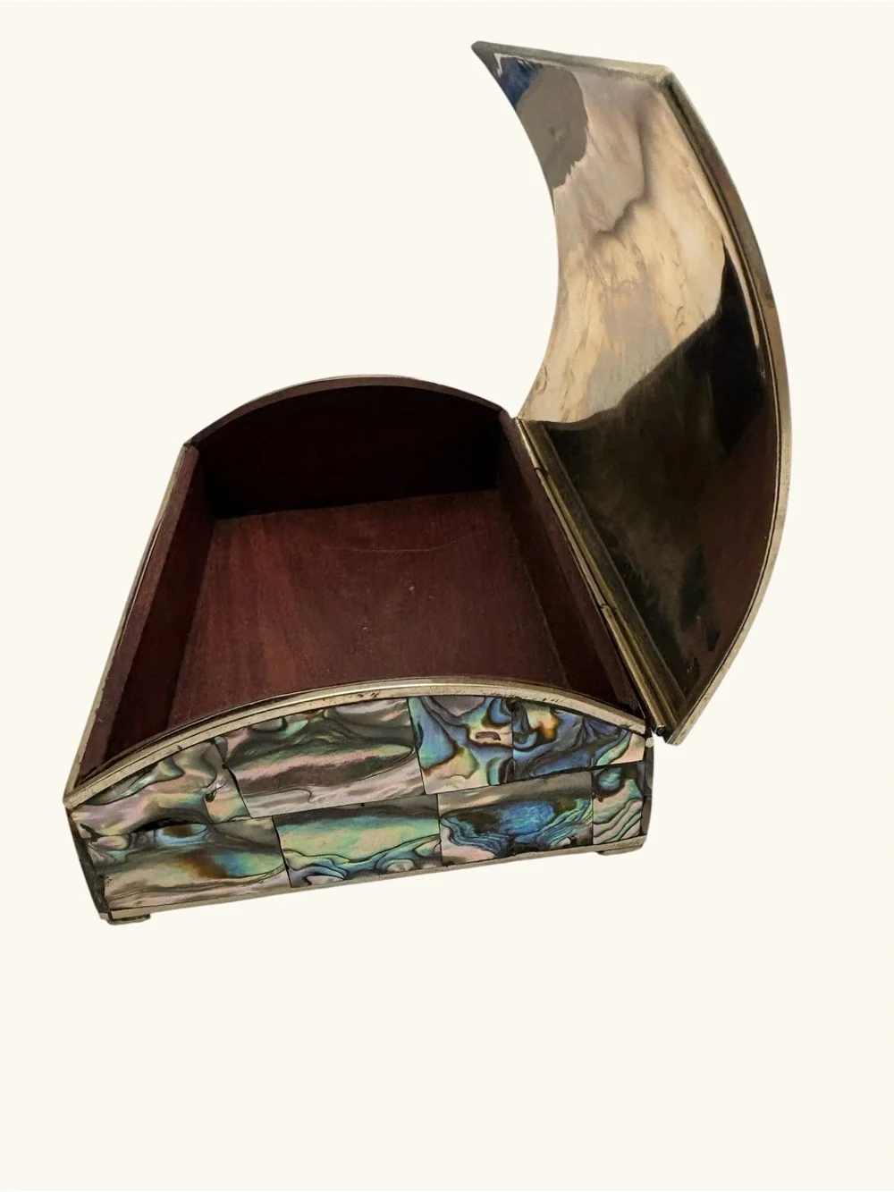Vintage Mid-Century Mexican Abalone Mosaic Jewelry Box Rosewood Lined Hinge